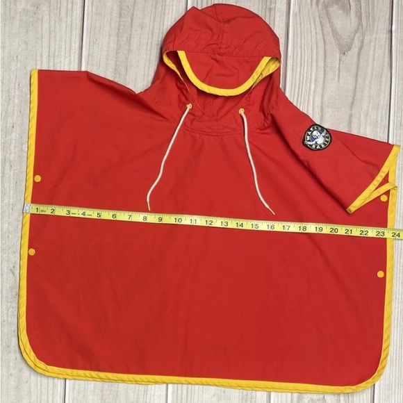 Vintage Water Babies Size Newborn to 2T Raincoat Snap Side Poncho Red & Yellow - Picture 3 of 6